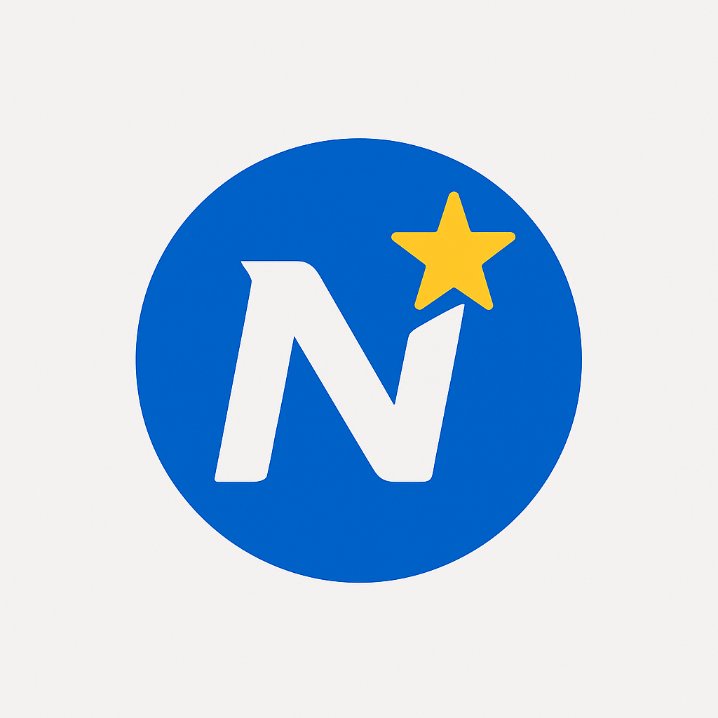 Logo NovaNews: N bianca su cerchio blu con stella gialla
